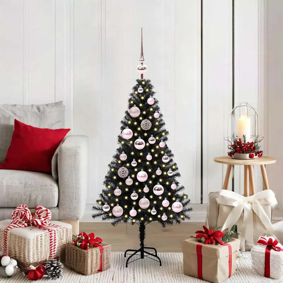 Sapin de Noël avec 150 LED avec support Noir 120 cm PVC