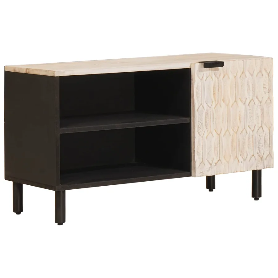 Meuble TV avec stockage Finition Lavage Blanc 80 x 33 x 46 cm