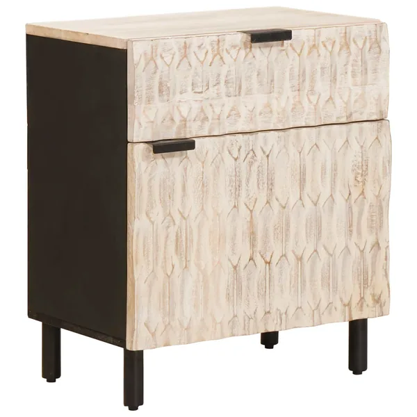 Cabinet de chevet Blanc 50 x 33 x 60 cm Bois de mangue massif