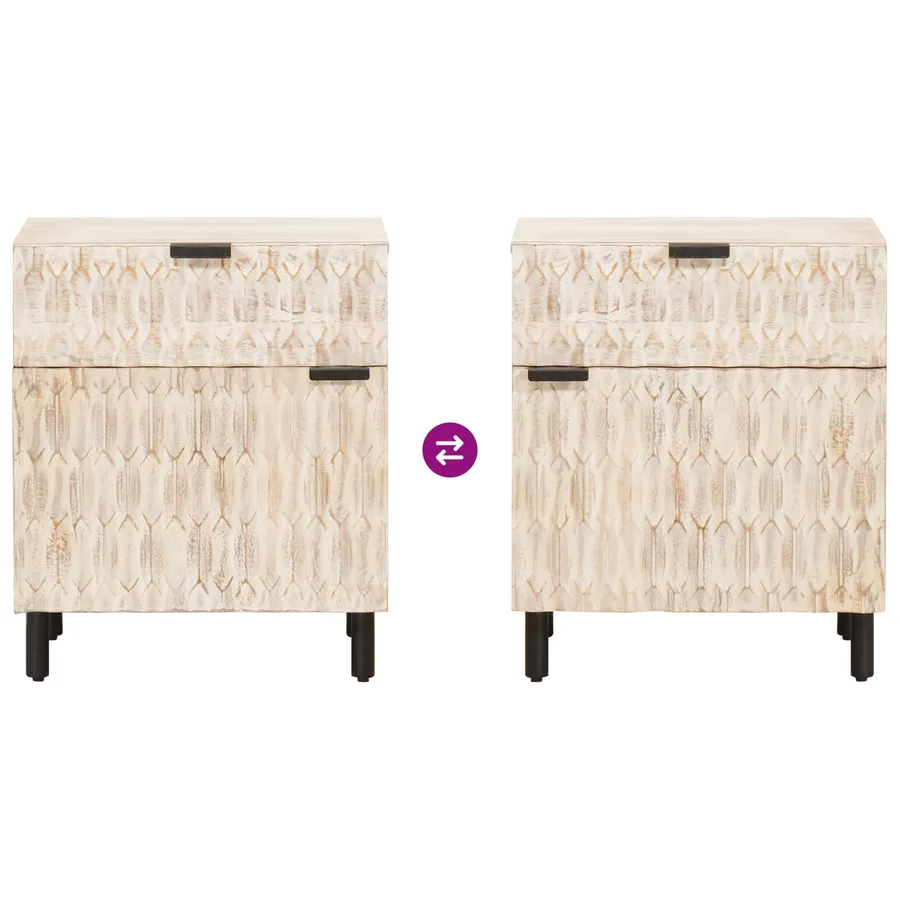 Cabinet de chevet Blanc 50 x 33 x 60 cm Bois de mangue massif - 11