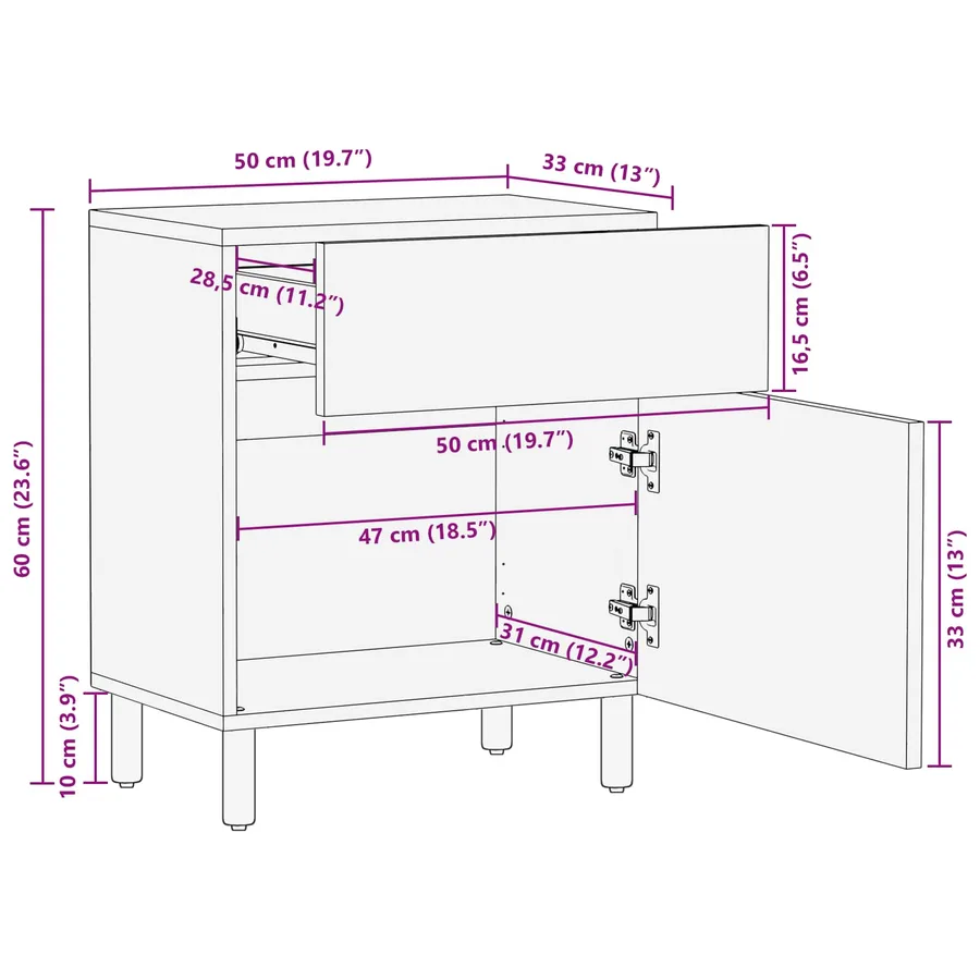 Cabinet de chevet Blanc 50 x 33 x 60 cm Bois de mangue massif - 13