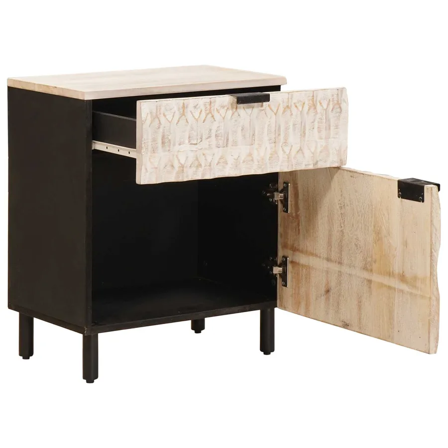 Cabinet de chevet Blanc 50 x 33 x 60 cm Bois de mangue massif - 2