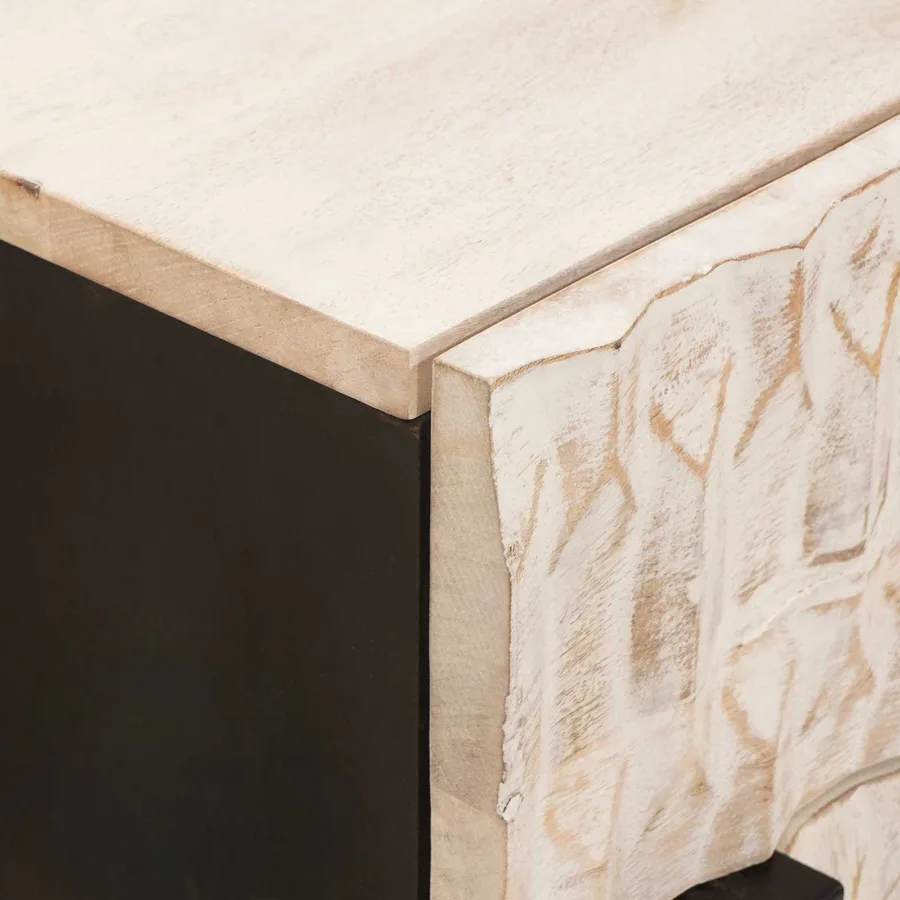 Cabinet de chevet Blanc 50 x 33 x 60 cm Bois de mangue massif - 6