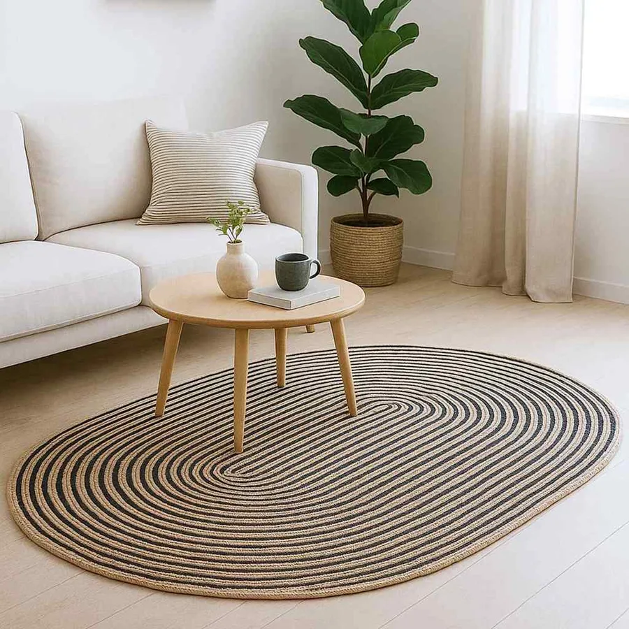 Tapis de surface Naturel et noir 100 x 152 cm Jute - 2