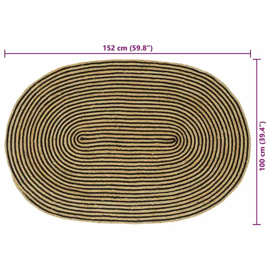 Tapis de surface Naturel et noir 100 x 152 cm Jute - 8