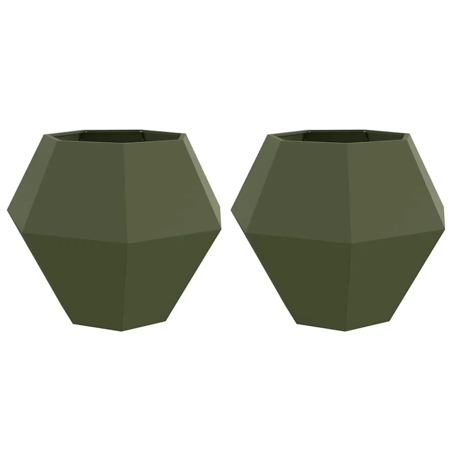 Jardinière 2 pc Vert olive 100 x 100 x 80 cm Acier - 2