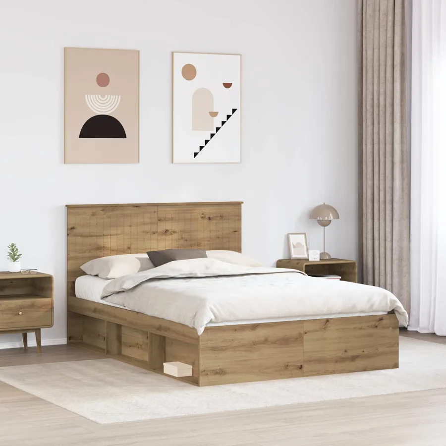 Cadre de lit Chêne artisan 140 x 190 cm Bois de pin massif - 3