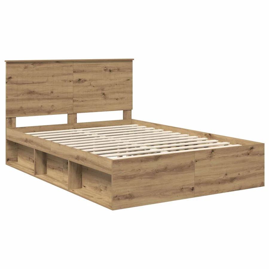 Cadre de lit Chêne artisan 140 x 190 cm Bois de pin massif - 4