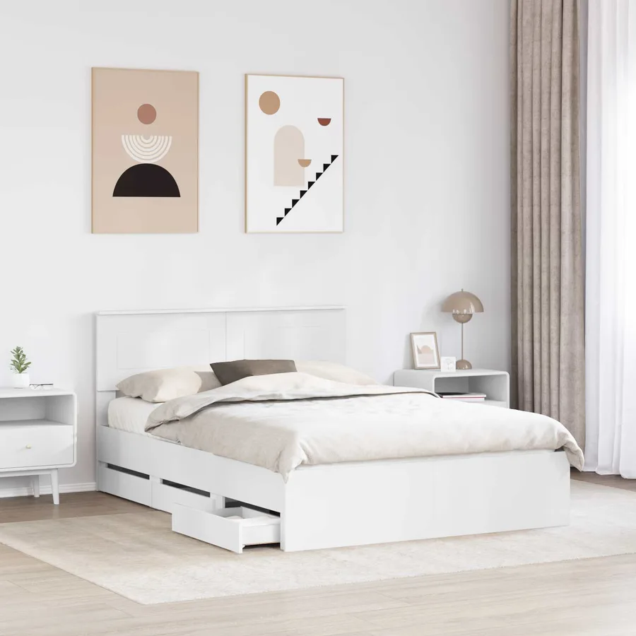 Cadre de lit avec tiroir Blanc 140 x 190 cm Bois Ingénierie - 3