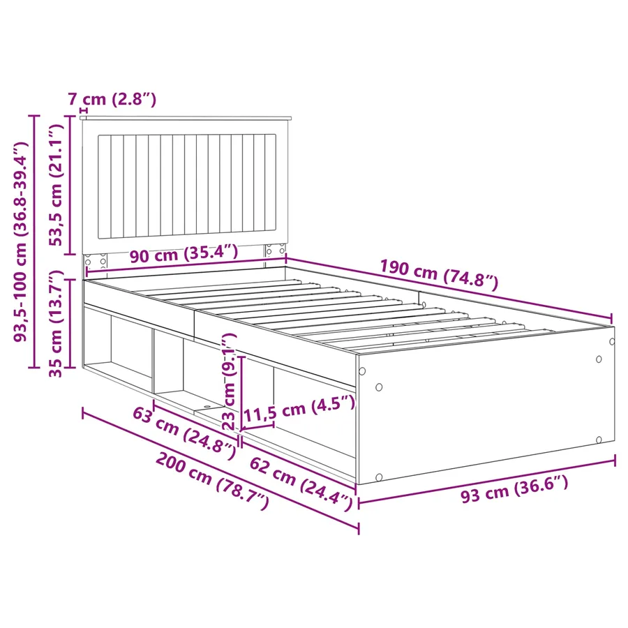 Cadre de lit Blanc 90 x 190 cm Bois de pin massif - 13