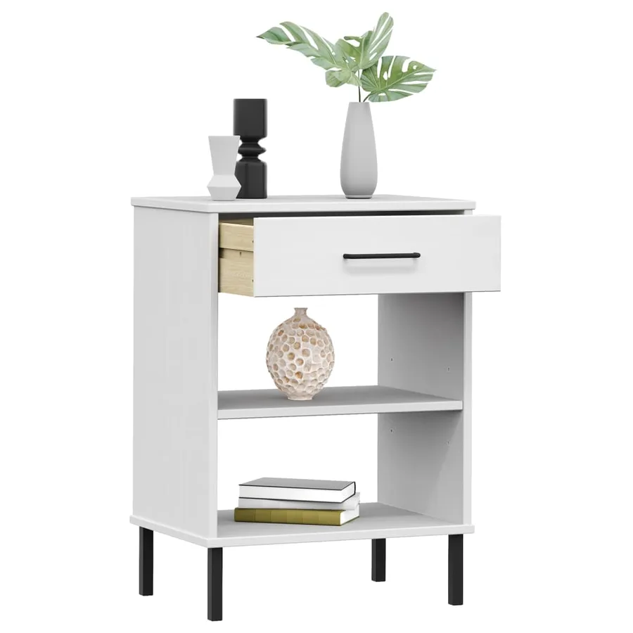 Armoire console avec pieds en métal Blanc Bois pin massif OSLO - 3