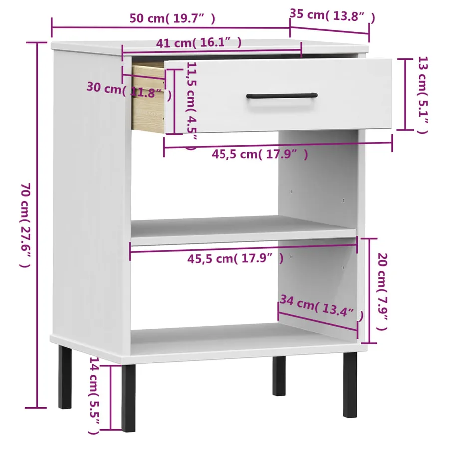 Armoire console avec pieds en métal Blanc Bois pin massif OSLO - 8