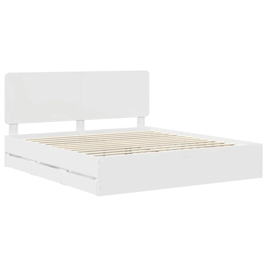 Cadre de lit avec tiroir Blanc 200 x 200 cm Bois Ingénierie - 4