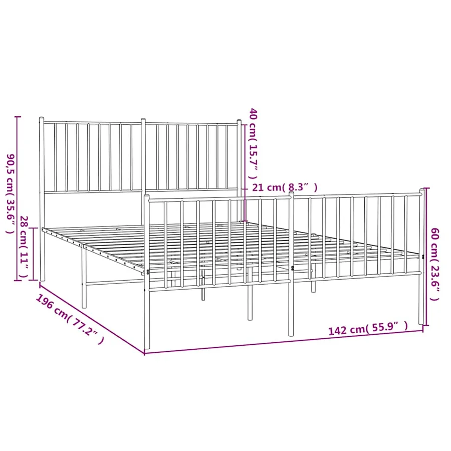 Cadre de lit métal sans matelas et pied de lit blanc 135x190 cm - 11