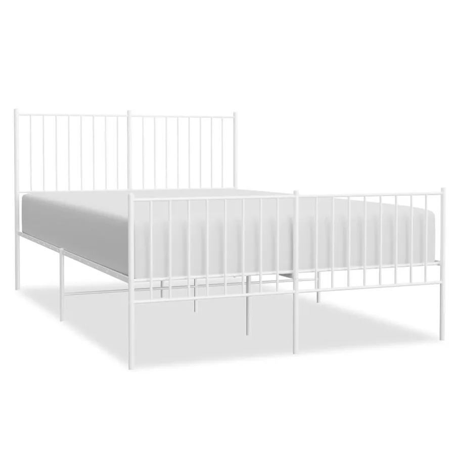 Cadre de lit métal sans matelas et pied de lit blanc 135x190 cm - 2