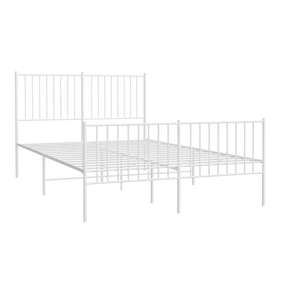 Cadre de lit métal sans matelas et pied de lit blanc 135x190 cm - 4