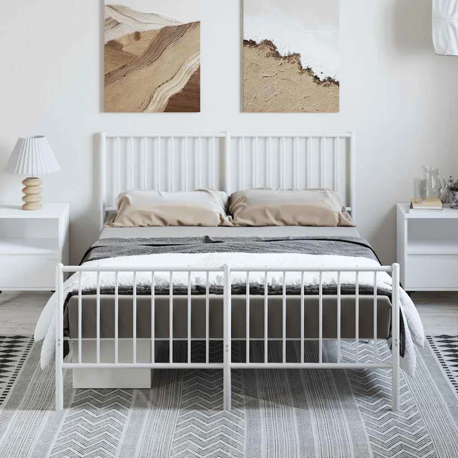 Cadre de lit métal sans matelas et pied de lit blanc 135x190 cm - 5