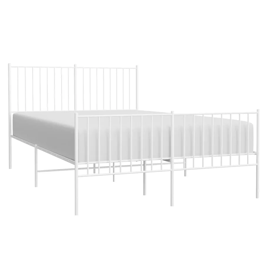 Cadre de lit métal sans matelas et pied de lit blanc 135x190 cm - 6