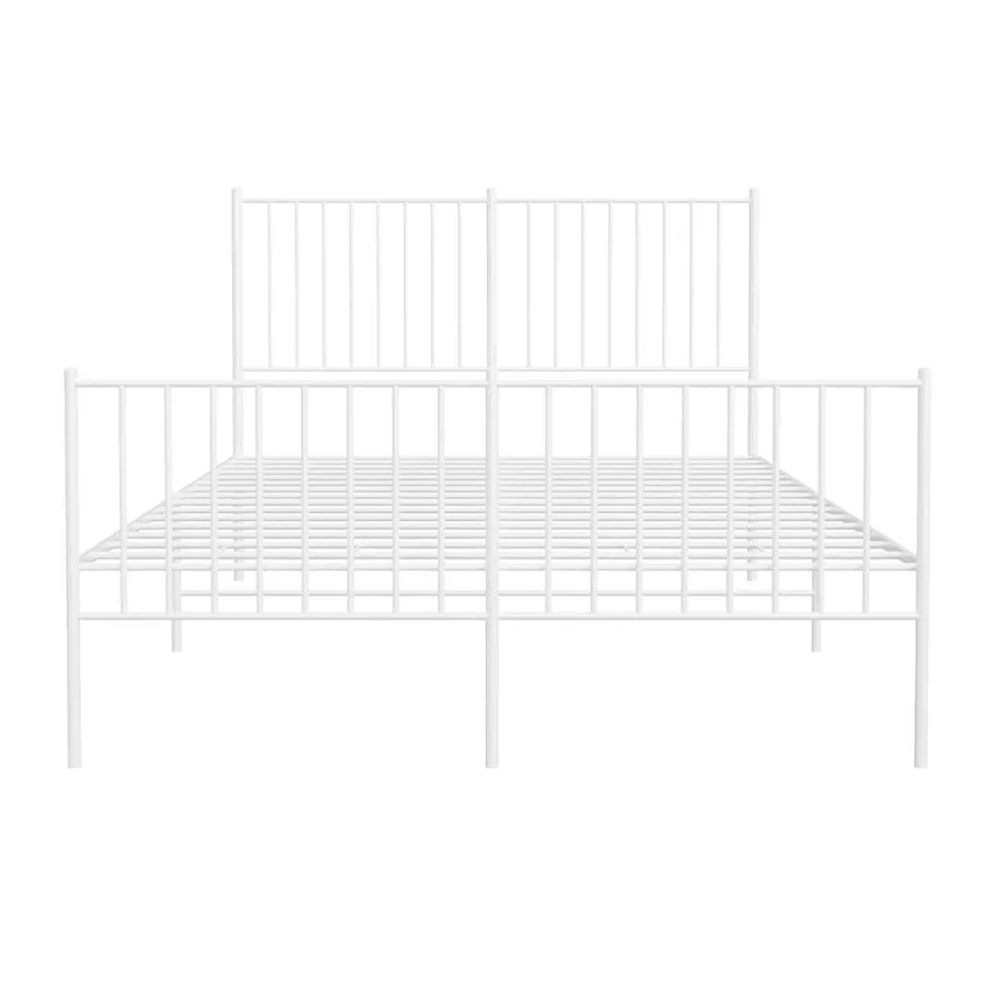 Cadre de lit métal sans matelas et pied de lit blanc 135x190 cm - 7
