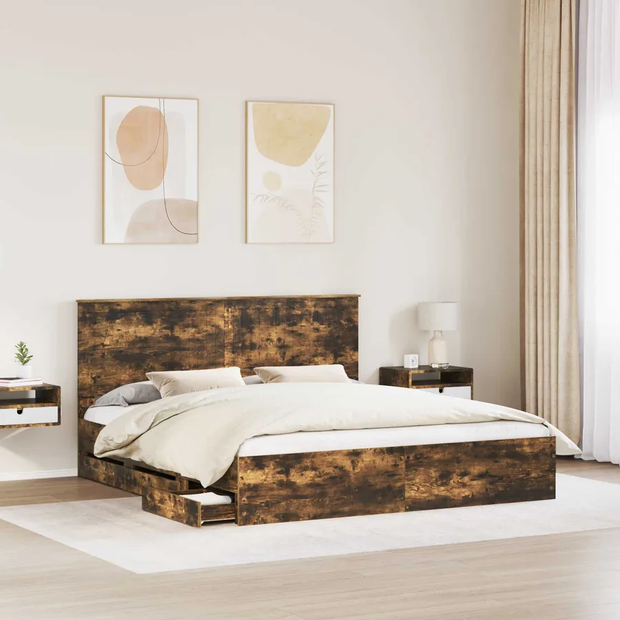 Cadre de lit Chêne fumé 180 x 200 cm Bois Ingénierie - 3
