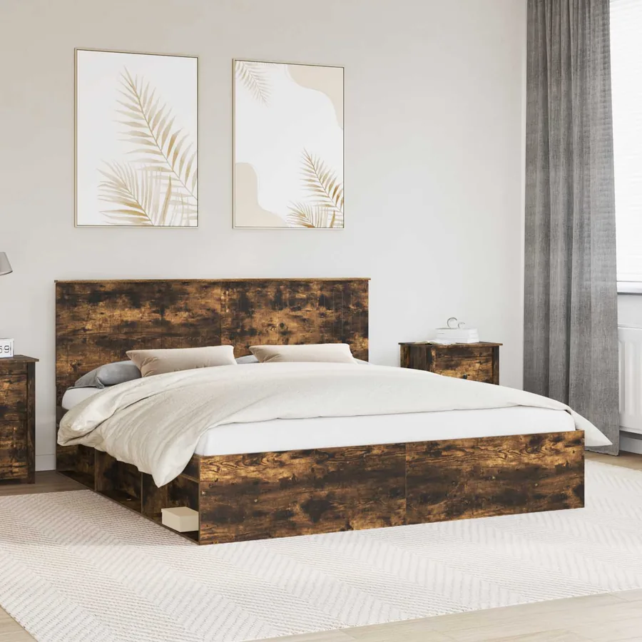 Cadre de lit Chêne fumé 180 x 200 cm Bois de pin massif