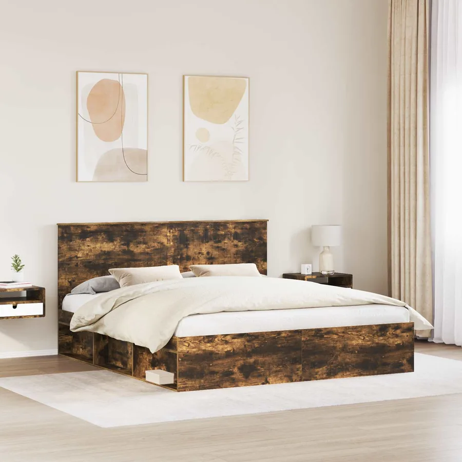 Cadre de lit Chêne fumé 180 x 200 cm Bois de pin massif - 3