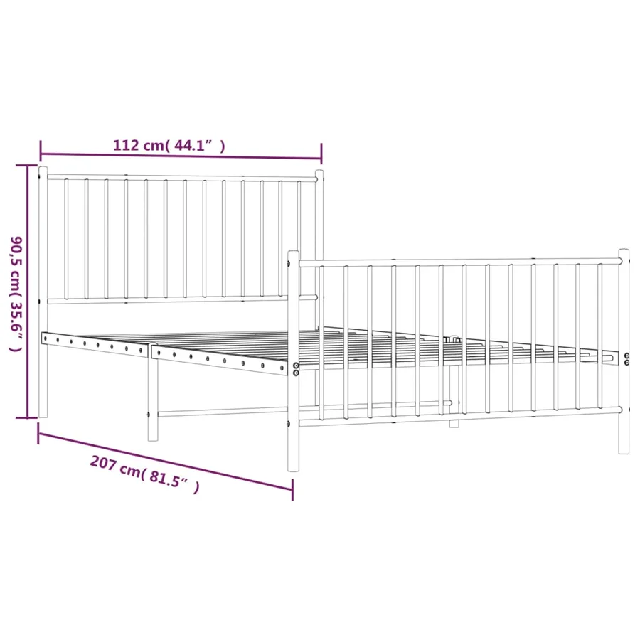 Cadre de lit métal sans matelas avec pied de lit noir 107x203cm - 9