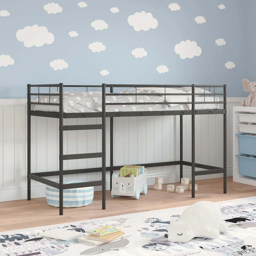 Lit mezzanine pour enfants Uni Noir 75 x 190 cm Acier - 3