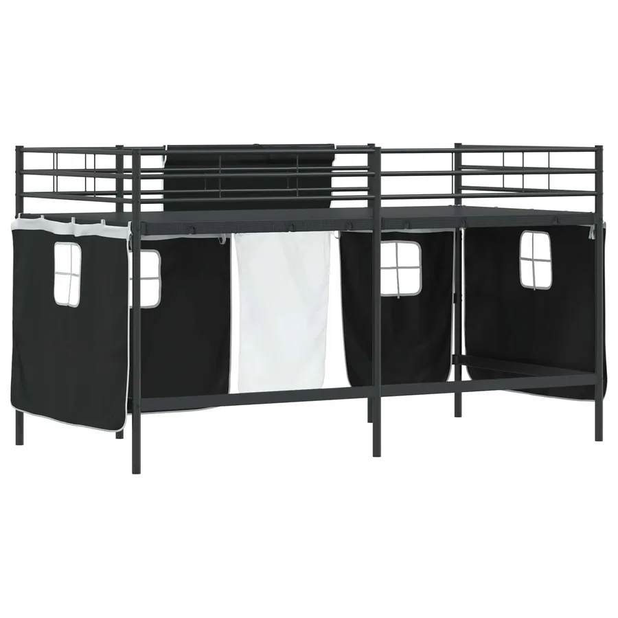 Cadre de Lit Mezzanine pour Enfants avec Rideaux Uni Noir - 10