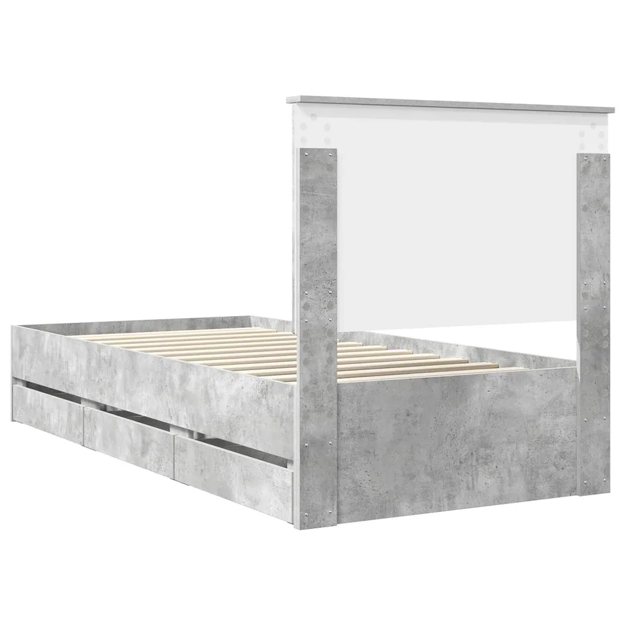 Cadre de lit avec tiroir Gris béton 75 x 190 cm Bois Ingénierie - 10
