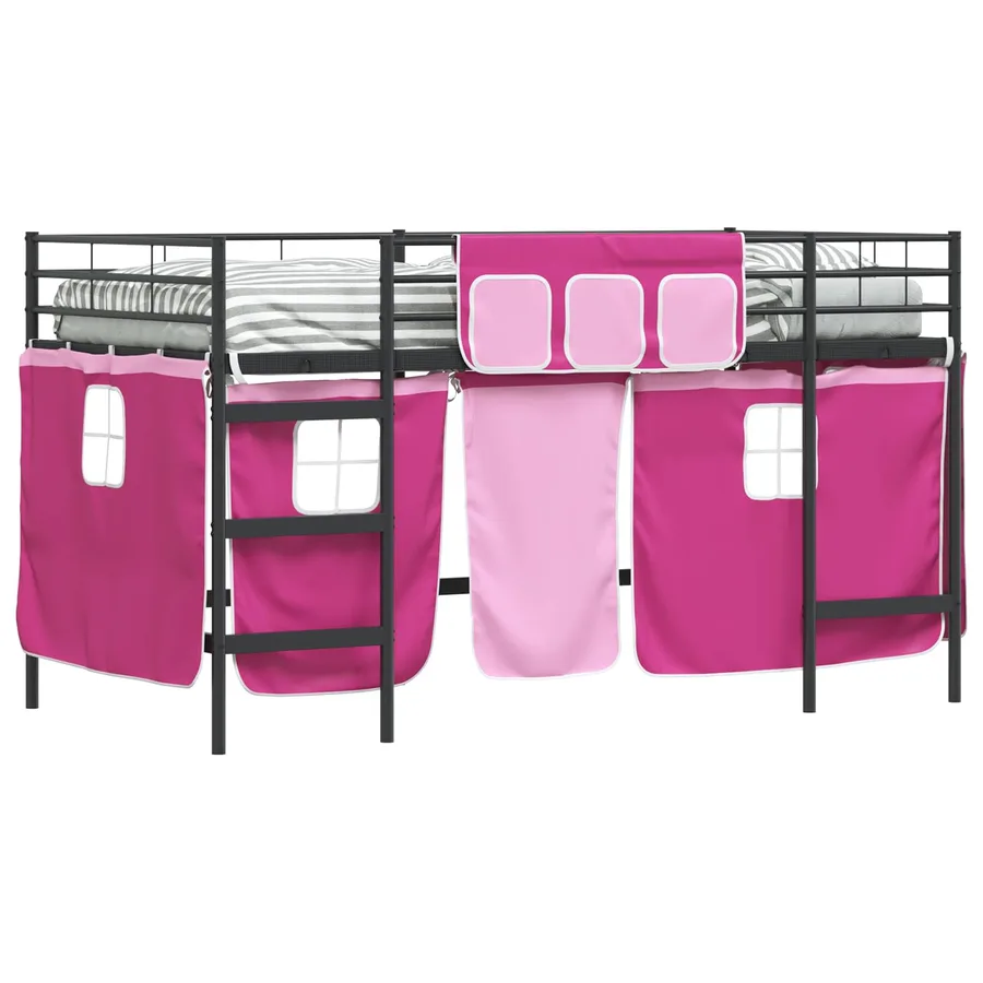 Cadre de Lit Mezzanine pour Enfants avec Rideaux Noir et rose - 2