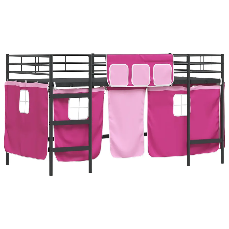Cadre de Lit Mezzanine pour Enfants avec Rideaux Noir et rose - 4