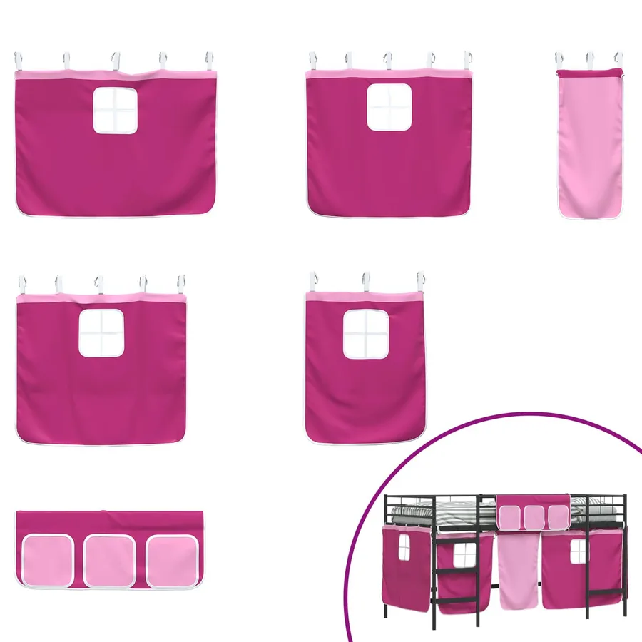 Cadre de Lit Mezzanine pour Enfants avec Rideaux Noir et rose - 7