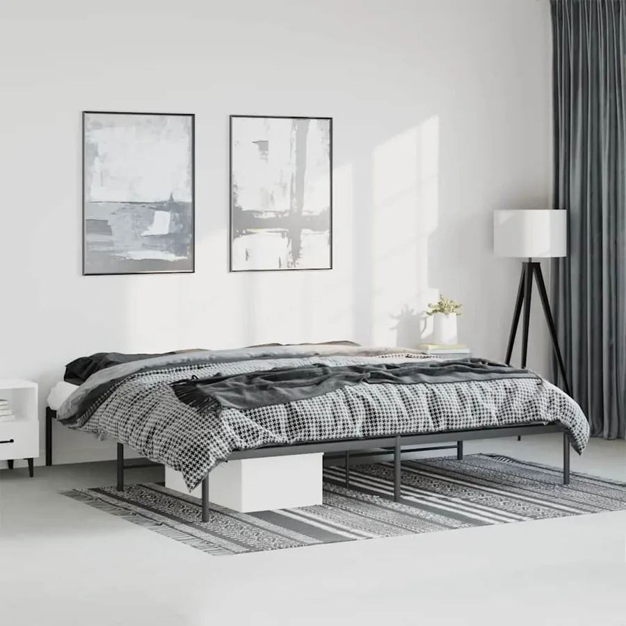 Cadre de lit métal sans matelas noir 193x203 cm