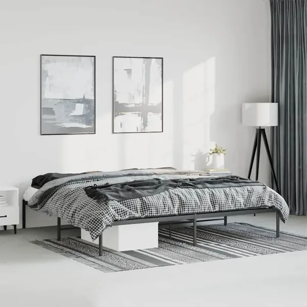 Cadre de lit métal sans matelas noir 193x203 cm