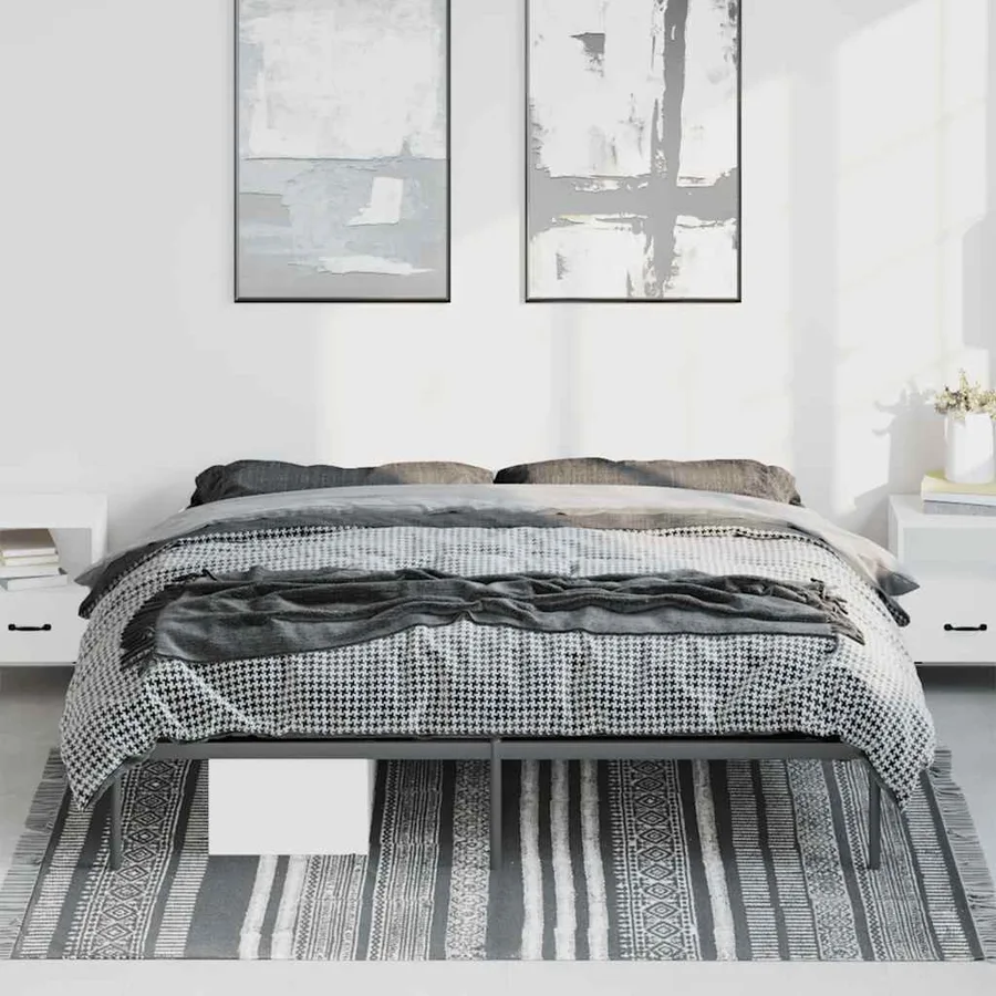 Cadre de lit métal sans matelas noir 193x203 cm - 4
