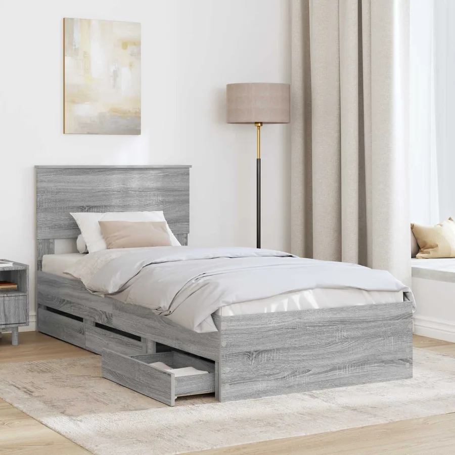 Cadre de lit Gris Sonoma 75 x 190 cm Bois Ingénierie - 3
