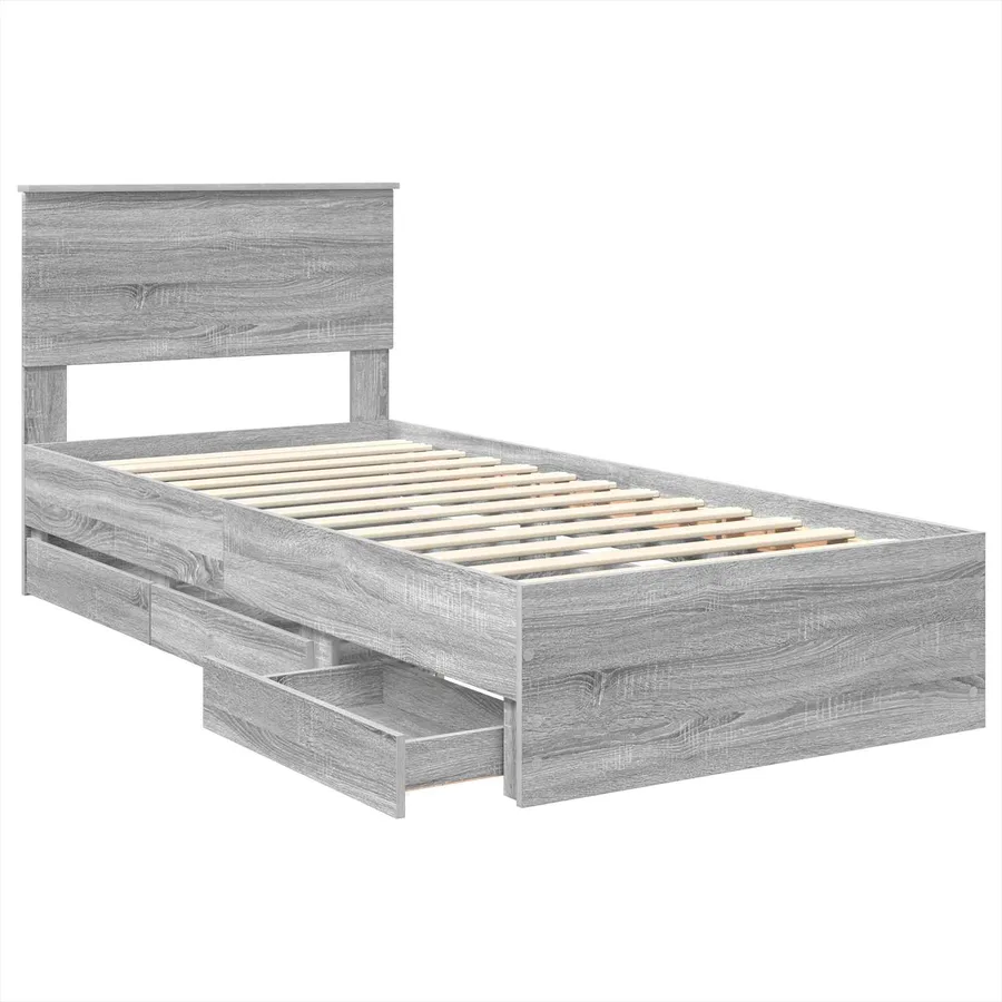 Cadre de lit Gris Sonoma 75 x 190 cm Bois Ingénierie - 5
