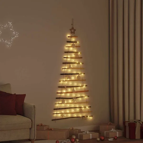 Sapin de Noël avec 80 LED Naturel 150 cm frêne massif