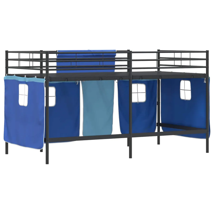 Cadre de Lit Mezzanine pour Enfants avec Rideaux Noir et Bleu - 10