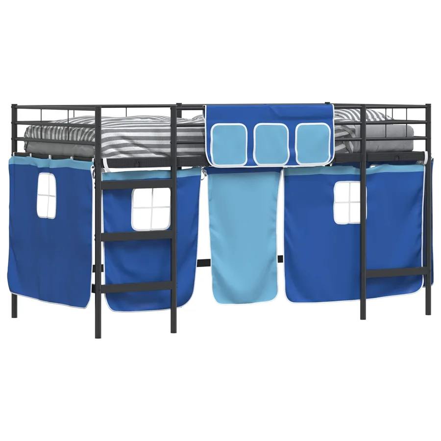 Cadre de Lit Mezzanine pour Enfants avec Rideaux Noir et Bleu - 2