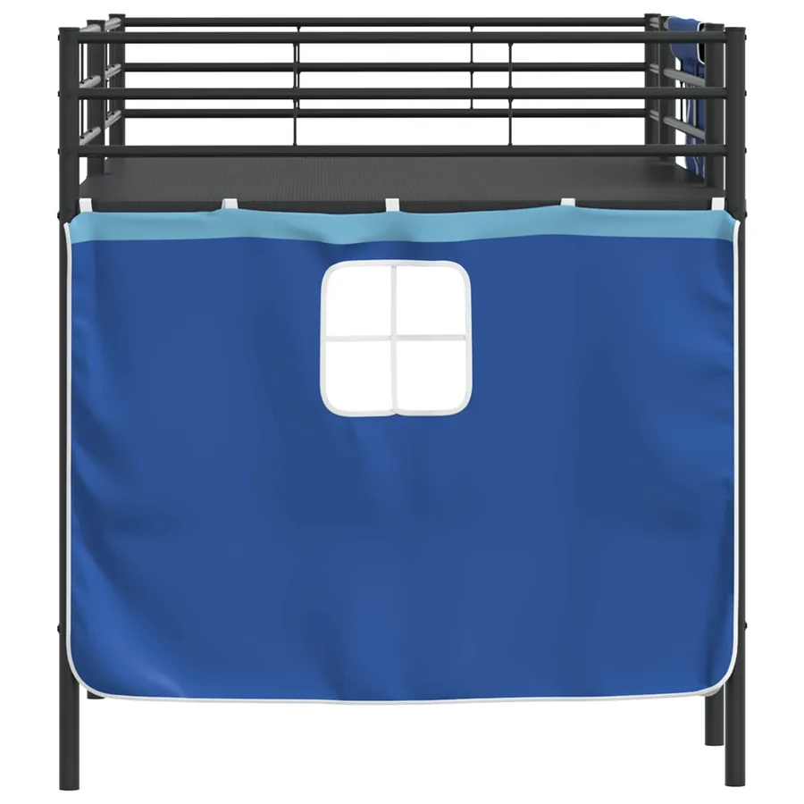 Cadre de Lit Mezzanine pour Enfants avec Rideaux Noir et Bleu - 9