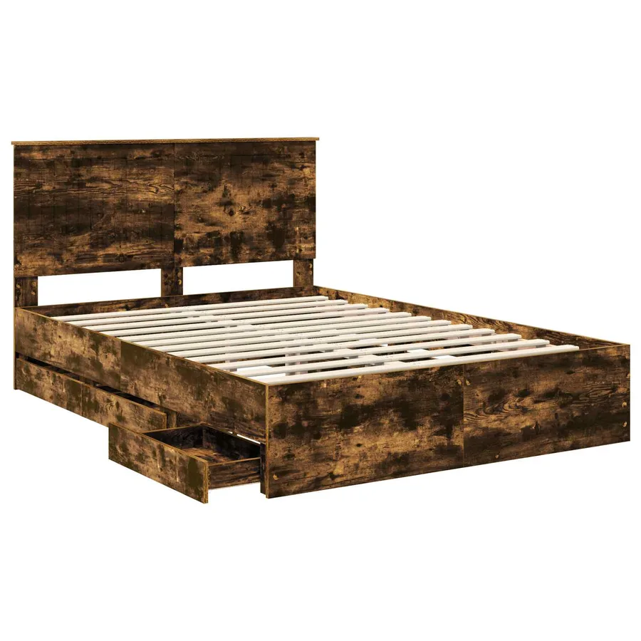 Cadre de lit Chêne fumé 140 x 200 cm Bois Ingénierie - 5