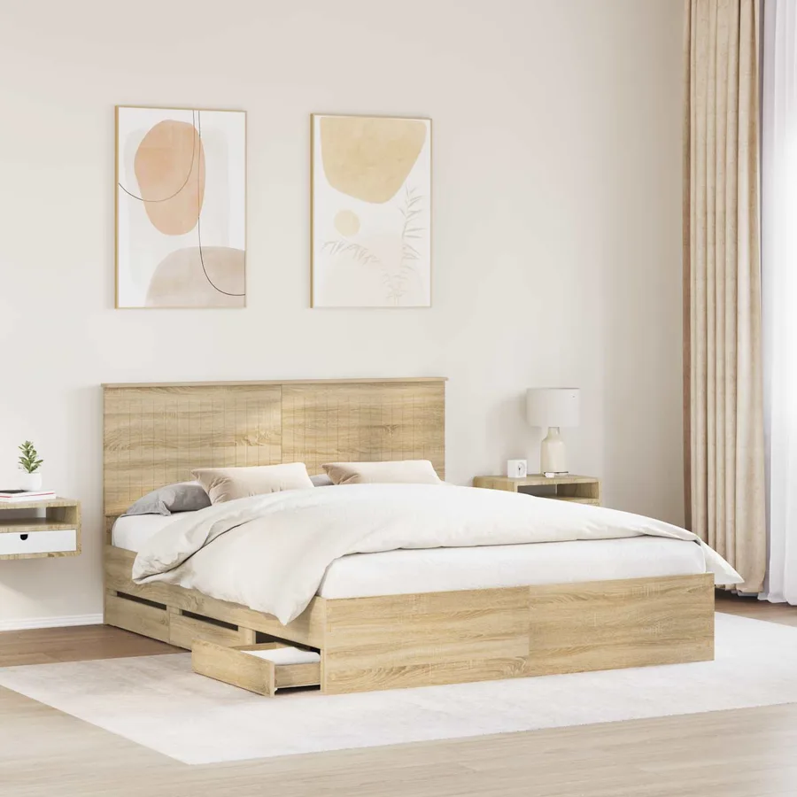 Cadre de lit Chêne Sonoma 160 x 200 cm Bois Ingénierie - 3