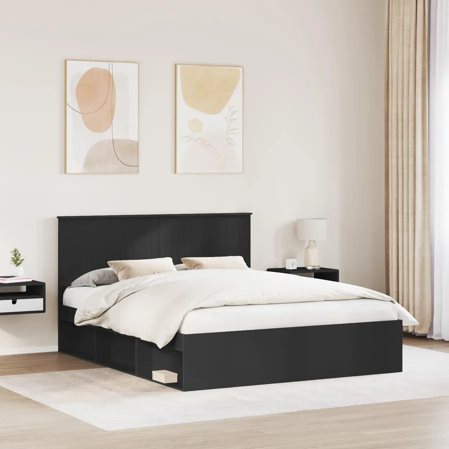 Cadre de lit Noir 160 x 200 cm Bois de pin massif - 3