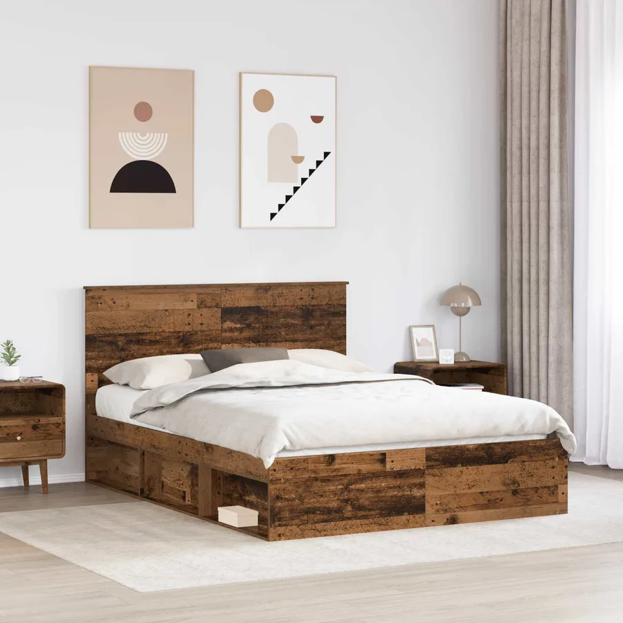 Cadre de lit Bois ancien 150 x 200 cm Bois de pin massif - 3