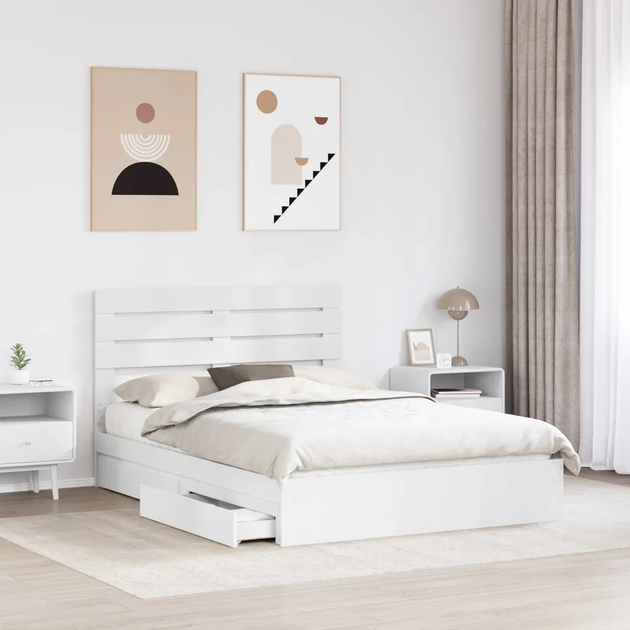 Lit de Rangement Blanc 160 x 200 cm Bois d'ingénierie - 3