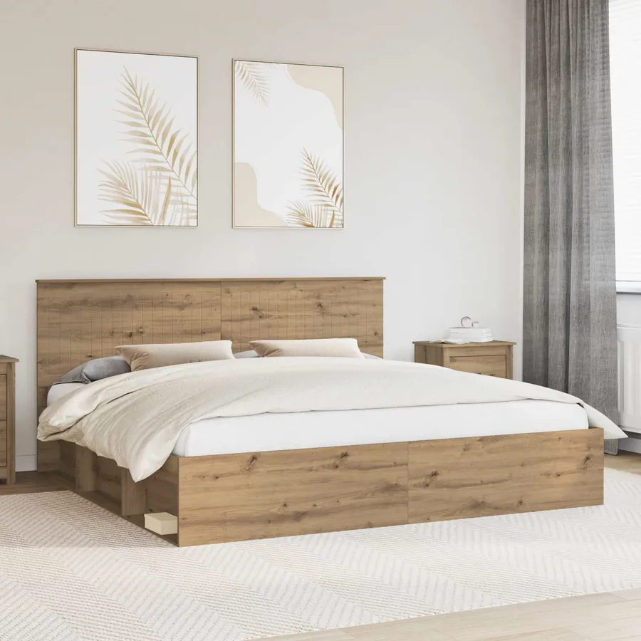 Cadre de lit Chêne artisan 200 x 200 cm Bois de pin massif