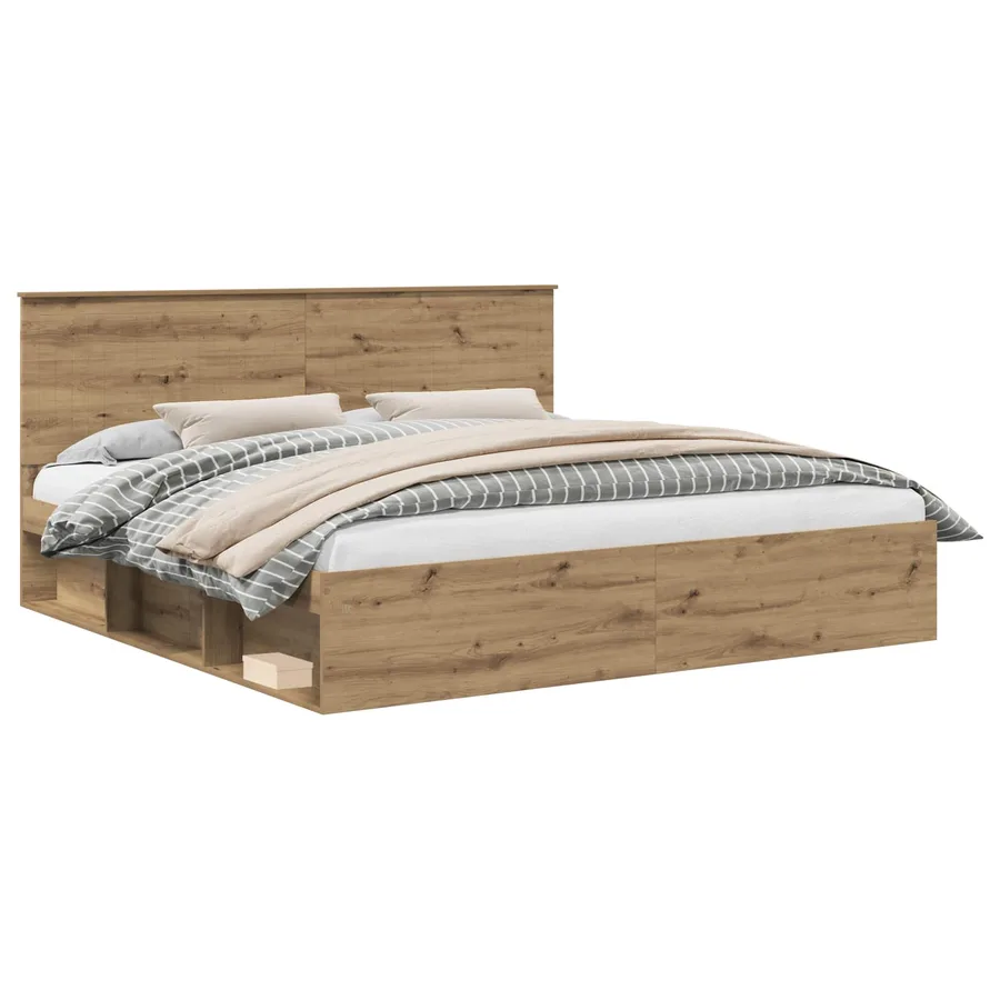 Cadre de lit Chêne artisan 200 x 200 cm Bois de pin massif - 2