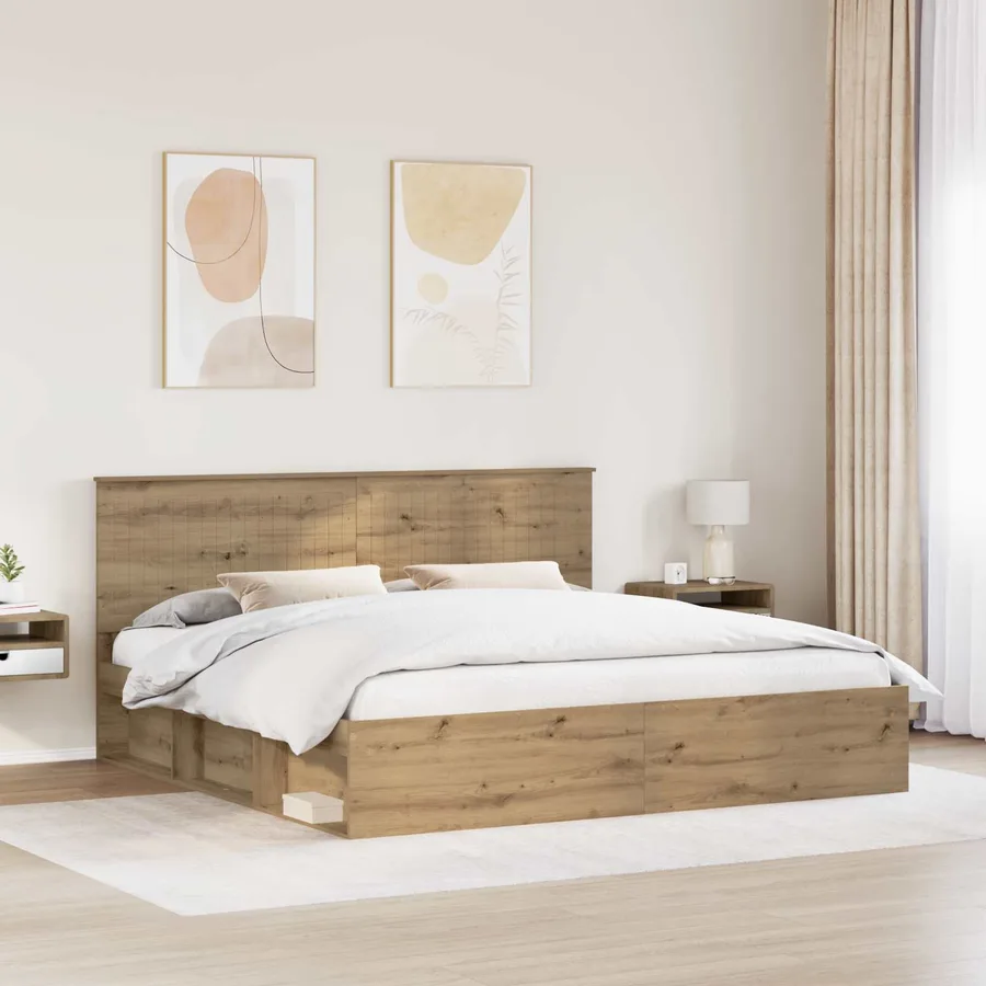 Cadre de lit Chêne artisan 200 x 200 cm Bois de pin massif - 3